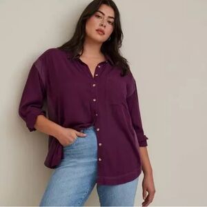 Torrid Drop Shoulder Mixed Media Shirt